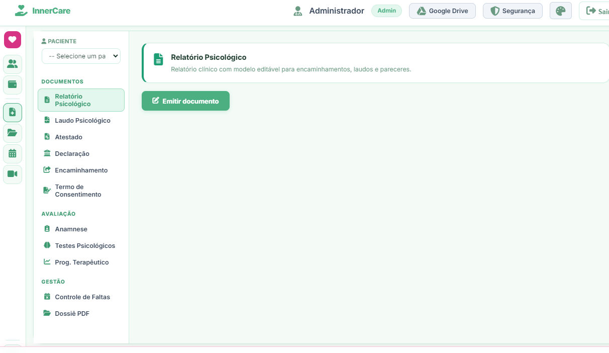 Painel de documentos clínicos do Psi