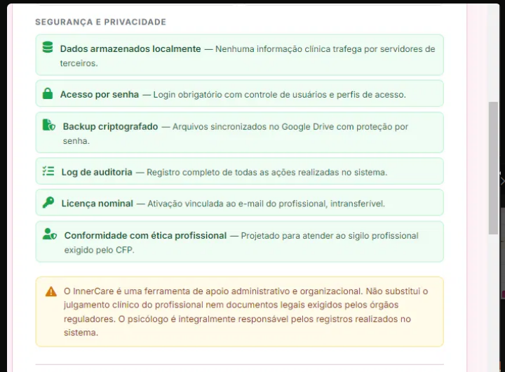 Cartões de segurança e privacidade do Psi