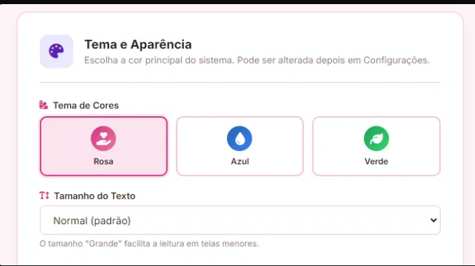 Tela de personalização de tema e aparência do Psi